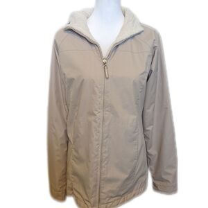 IZOD reversible cream off white weather resistant jacket, fleece interior XS